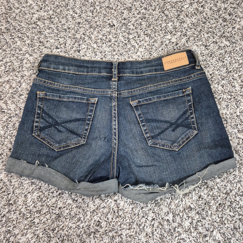 Aeropostale‎ Midi Women's Denim Cuffed  Jean Shorts Size 00 Whisker Wash Preppy - Picture 5 of 9